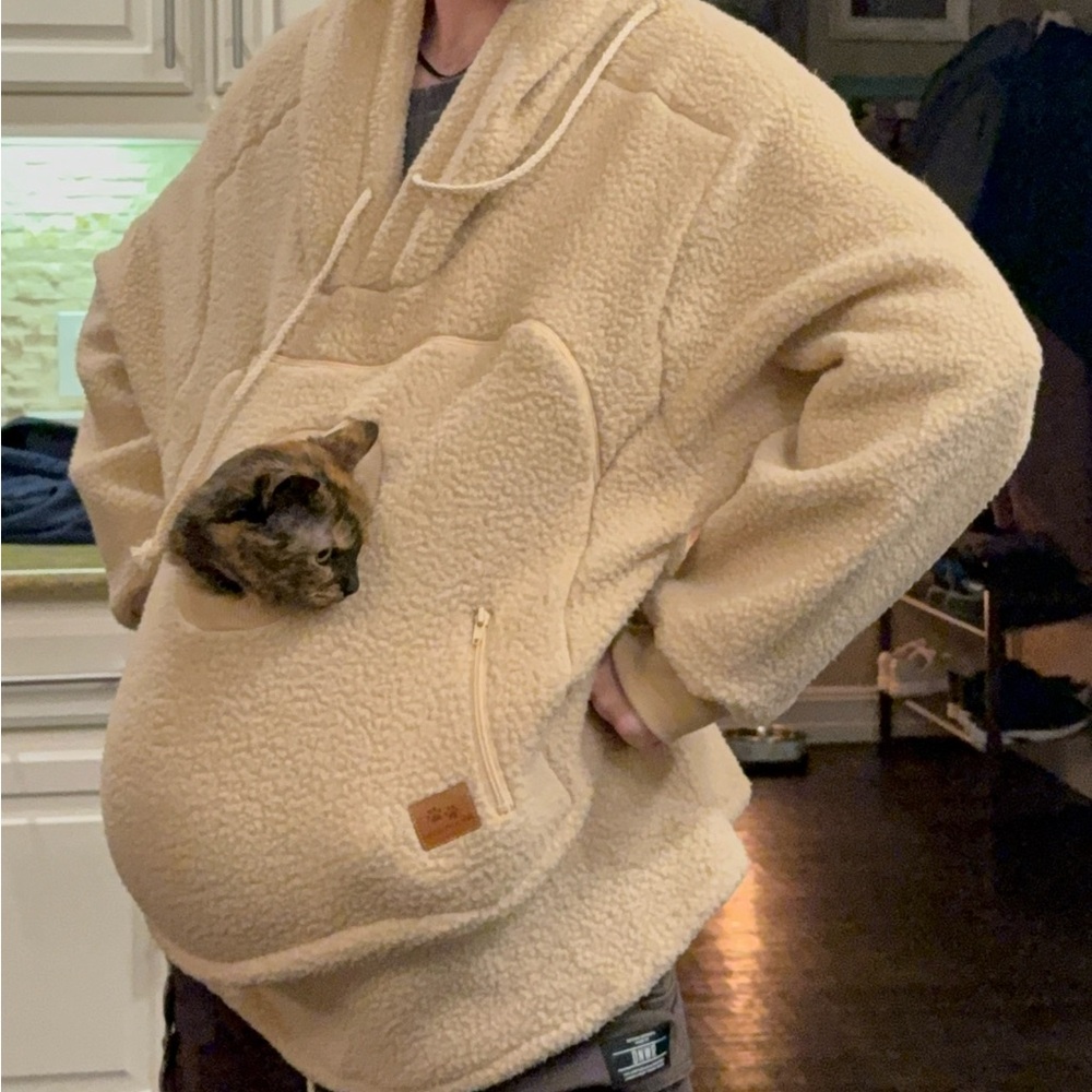 Sherpa Fleece Hoodie with Cat Pouch - Picture 5 of 5